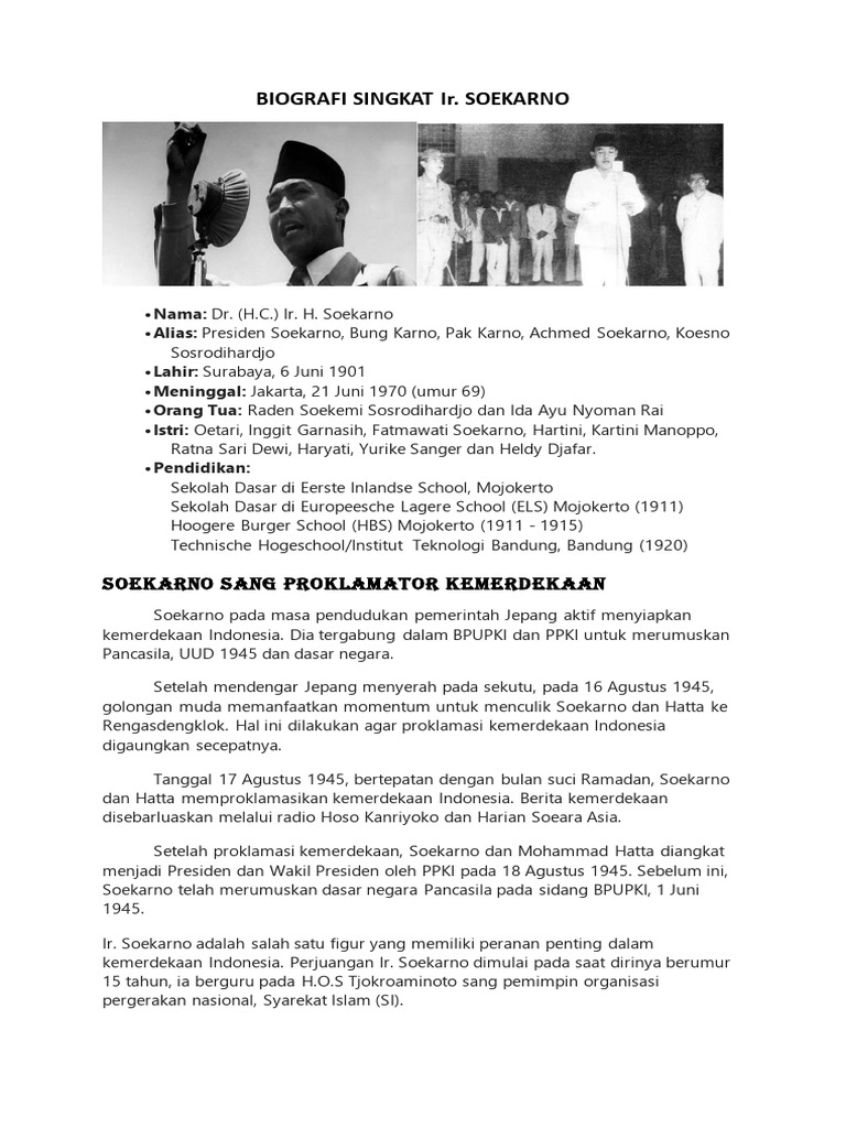 Biografi Singkat Soekarno, Proklamator | PDF