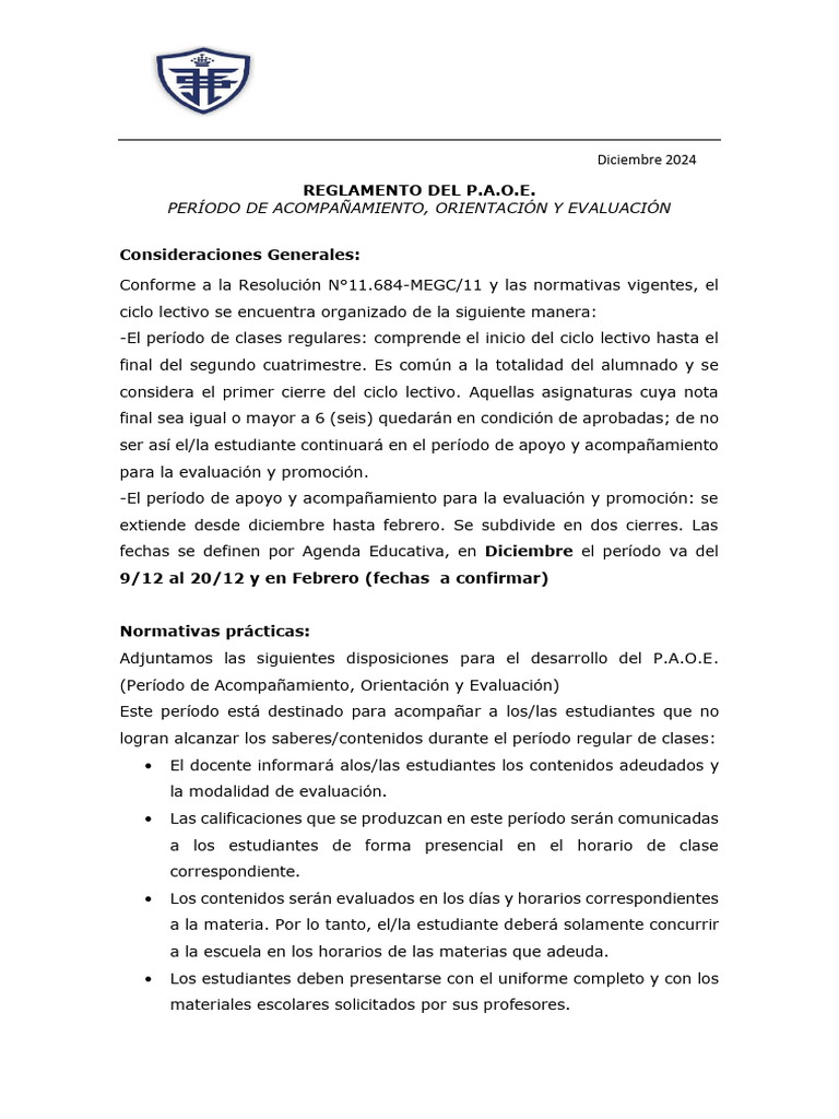 Reglamento del PAOE 2024 | PDF | Evaluación