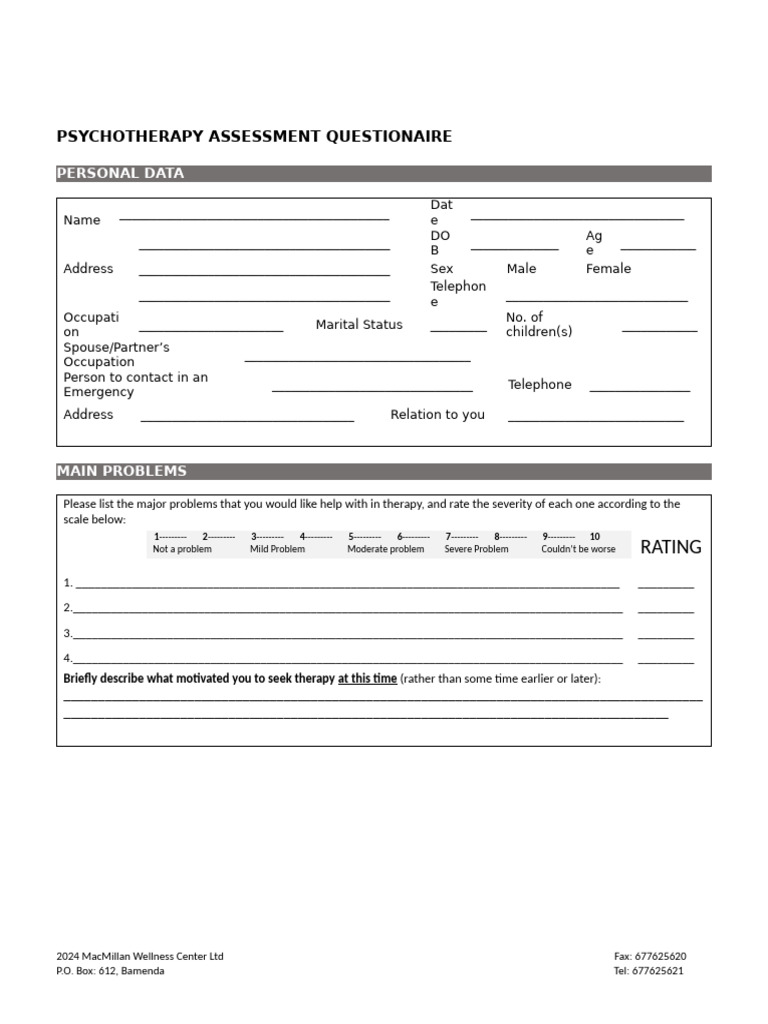 Psychotherapy Assessment Questionnaire | PDF | Mental Health | Psychology