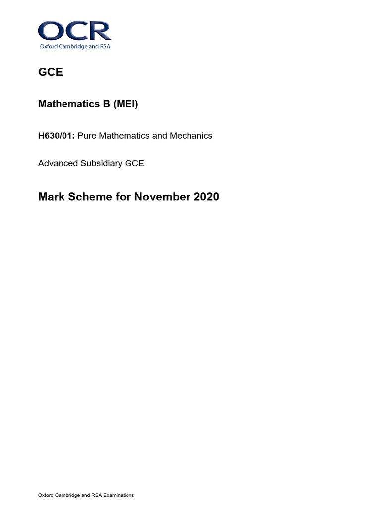 November 2020 Pure Mathematics Mark Scheme | PDF | Mathematics