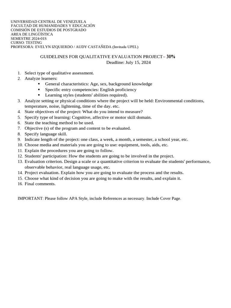 Guidelines For Qualitative Evaluation Project | PDF