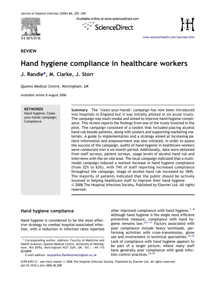 Hand Hygiene Compliance in Healthcare Workers | PDF | Hand Washing ...
