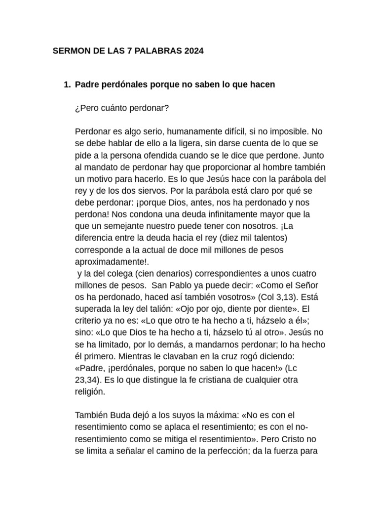 Sermon De Las 7 Palabras 2024 Pdf Perdón Pecado