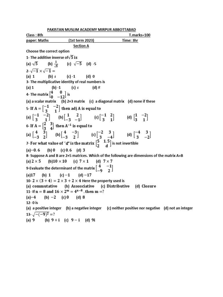 8th maths 1st ter 2023 pdf mathematical concepts functions and