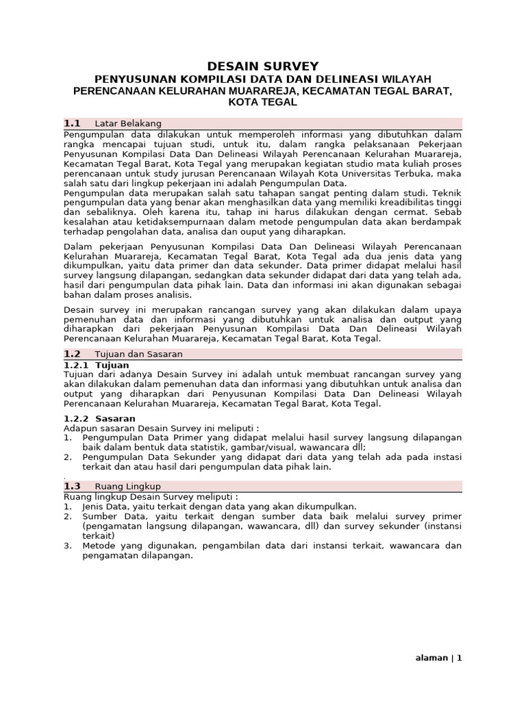 Desain Survey Data Perencanaan Muarareja | PDF