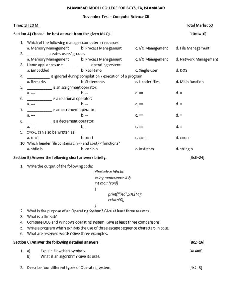 Nov test computer 2nd year pdf operating system software engineering