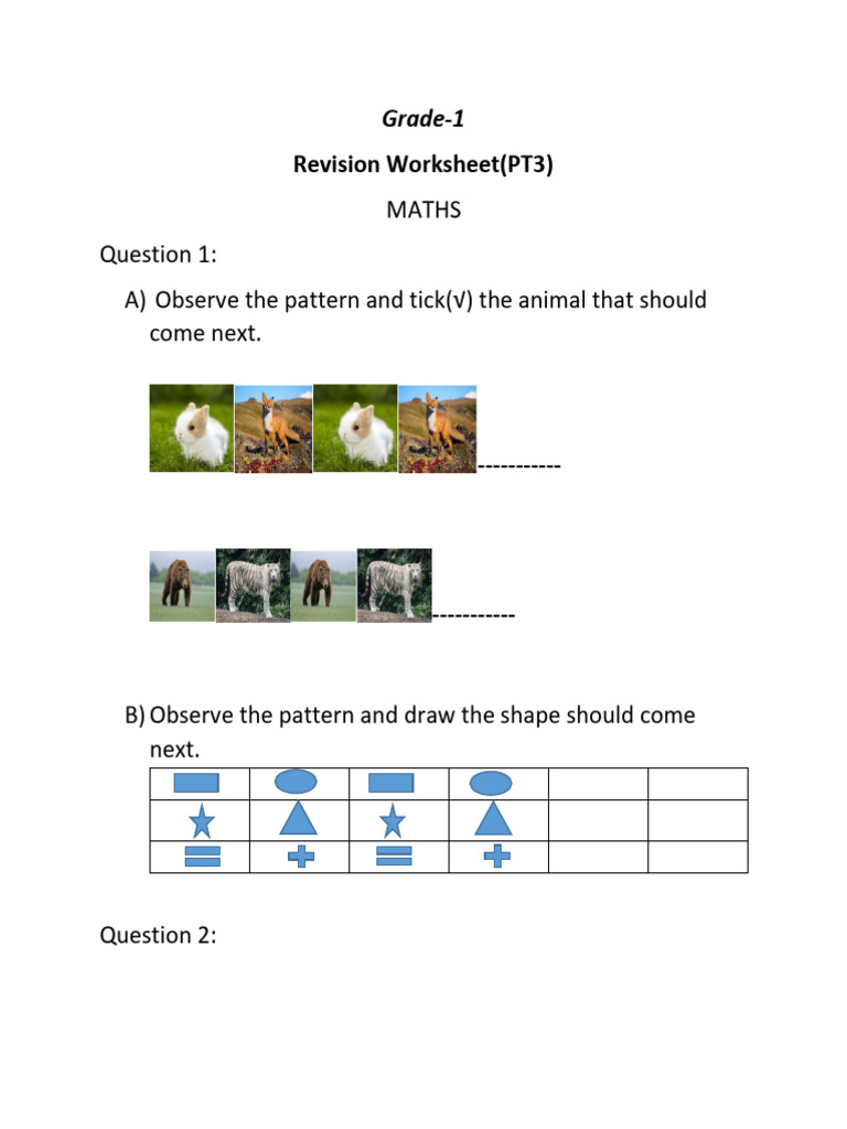 Grade 1 Maths Term 3 Worksheet Pdf