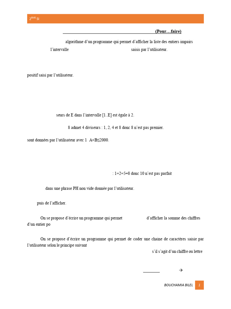 Exercices de programmation en algorithmes | PDF | Entier naturel ...