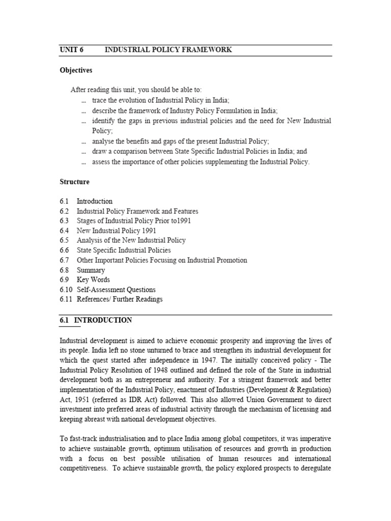 Unit-6 INDUSTRIAL POLICY FRAMEWORK 17pg | PDF | Government Budget ...
