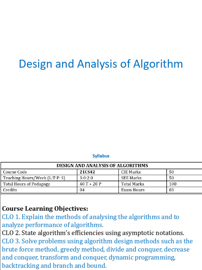 Algorithm Design and Analysis Overview | PDF | Time Complexity | Algorithms