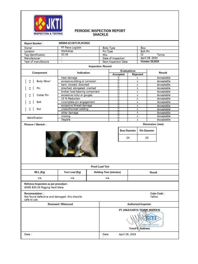 Shackle Inspection Report Summary | PDF | Screw | Mechanical Engineering