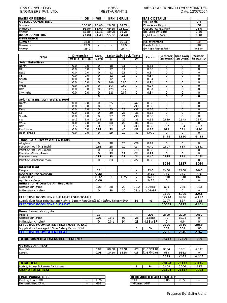 Heat Load 4th | PDF | Air Conditioning | Temperature