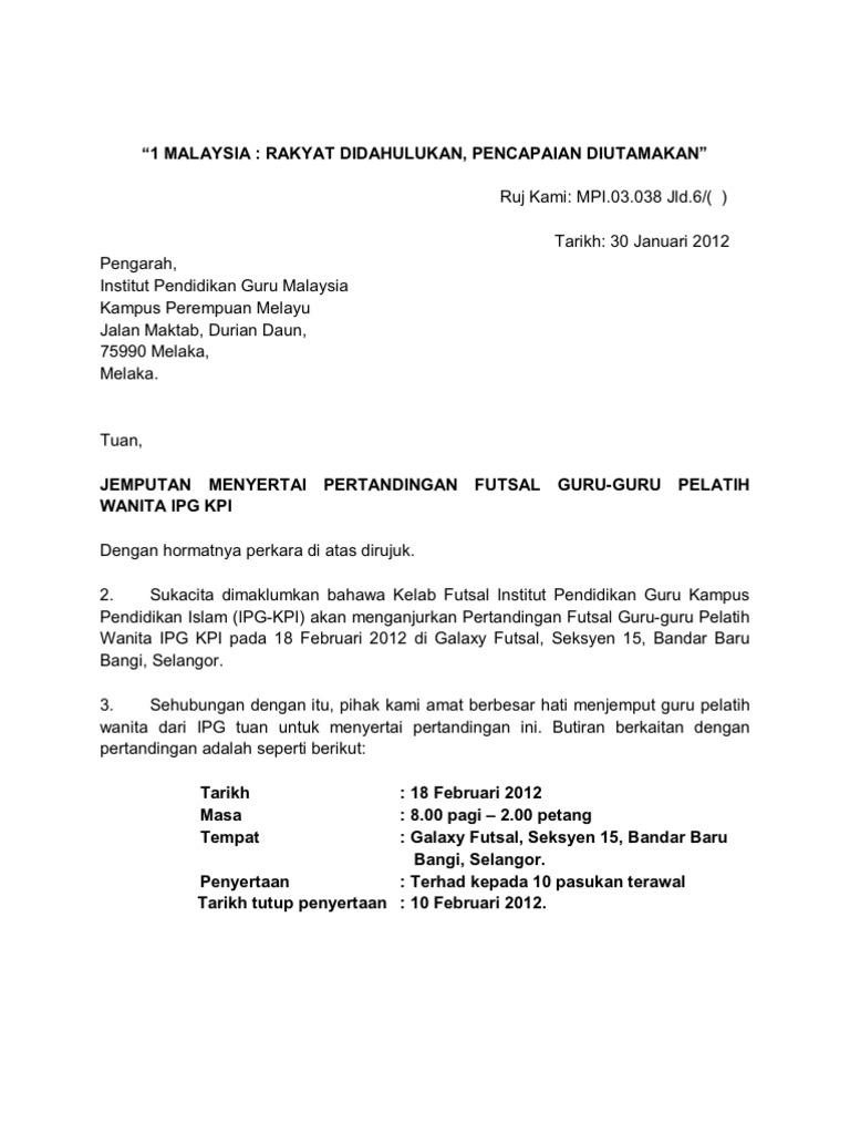 Contoh Surat Jemputan Pengarah Kampus Pendidikan Islam