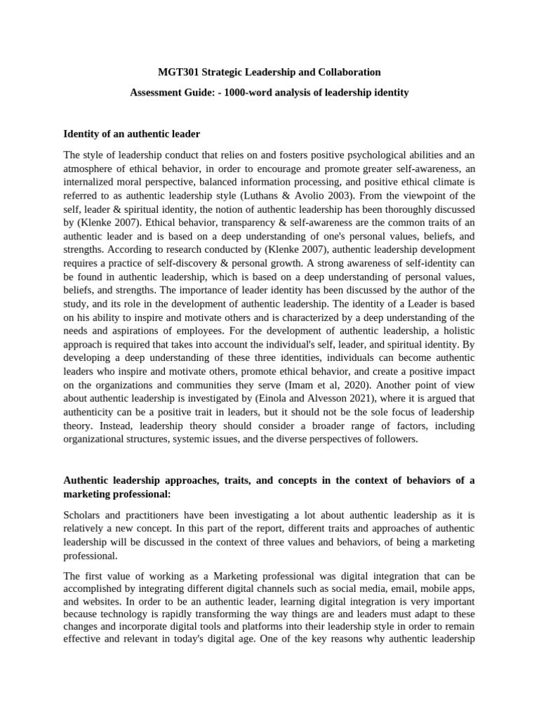 Authentic Leadership in Marketing Roles | PDF | Leadership | Identity ...