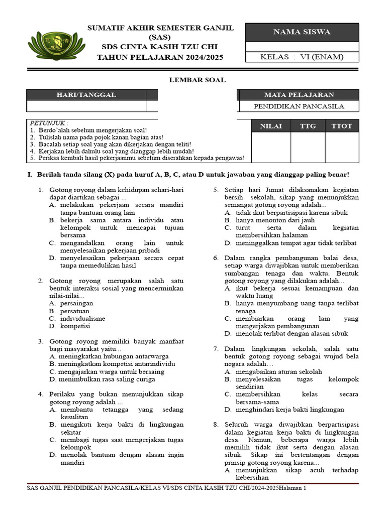 Ass PPKN Kelas 6 | PDF