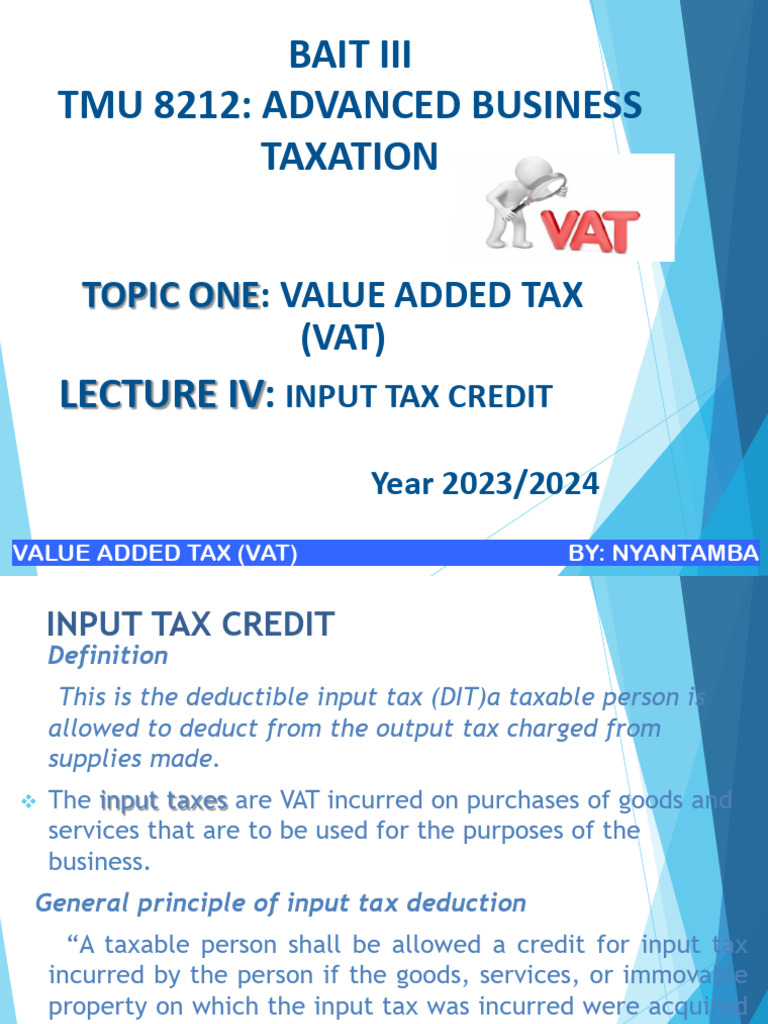 Input Tax Credit in VAT Explained | PDF | Value Added Tax | Taxes