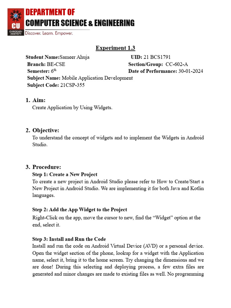 Android Widgets Development Guide | PDF