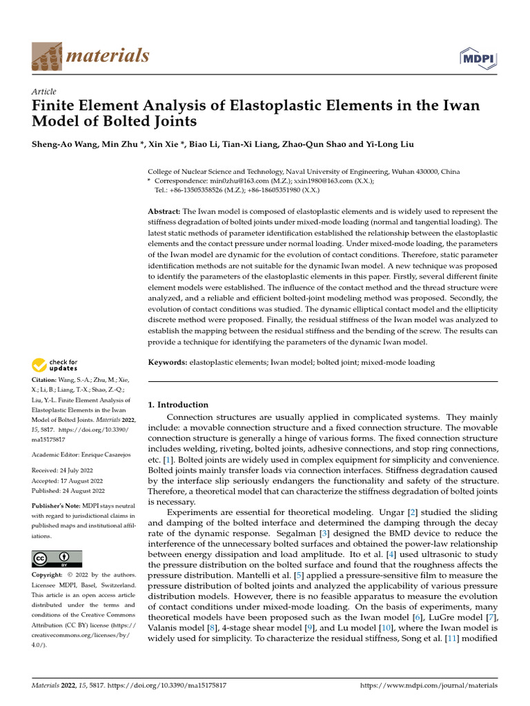 Materials 15 05817 | PDF | Finite Element Method | Friction