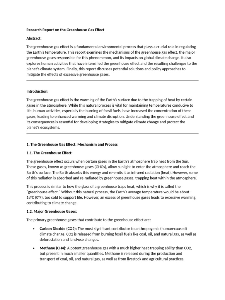 Research Report On The Greenhouse Gas Effect | PDF | Climate Change ...