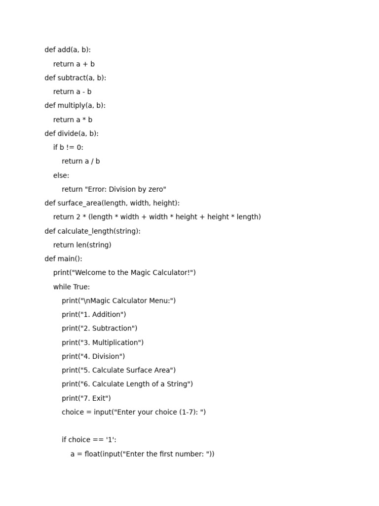 MAGIC CALCULATOR PYTHON CODE FINAL | PDF