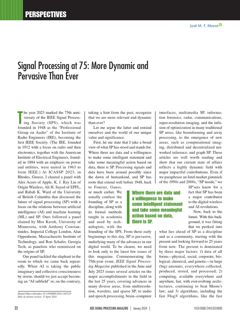 Signal Processing at 75 More Dynamic and Pervasive Than Ever ...