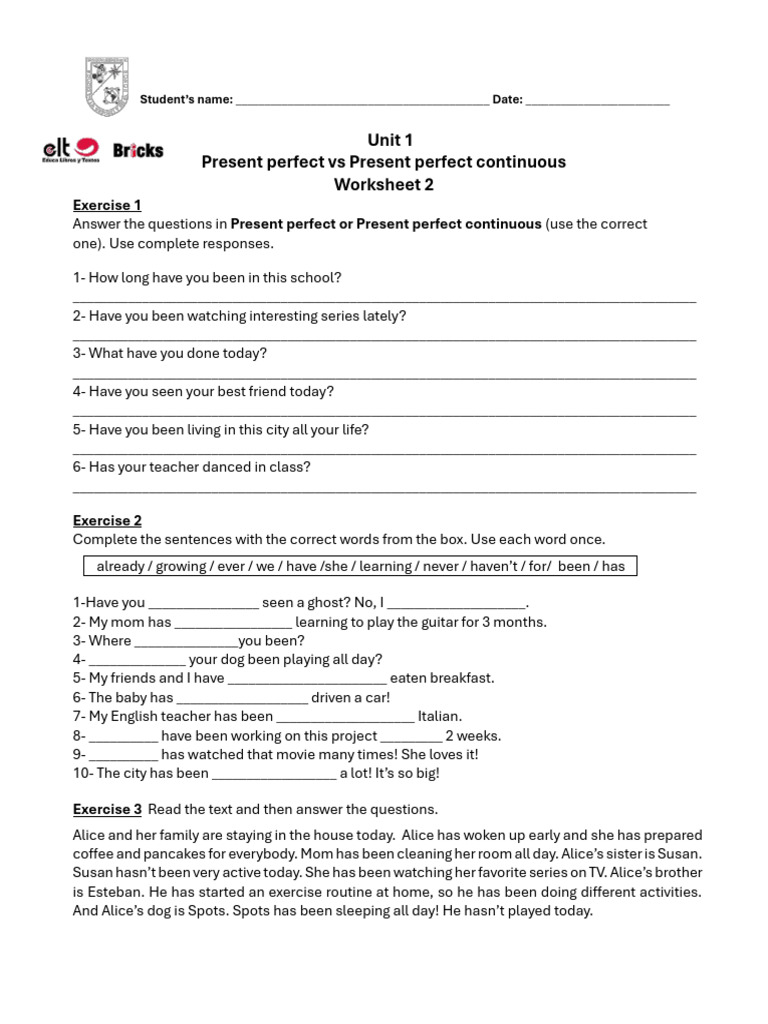 04_Unit1_Present perfect vs Present perfect continuous_worksheet 2 ...