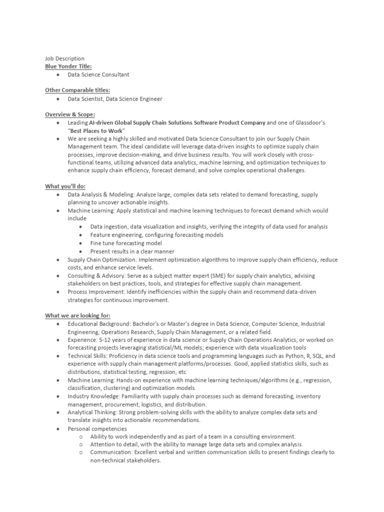 Data Science Consultant Job Description | PDF | Data Science | Machine ...