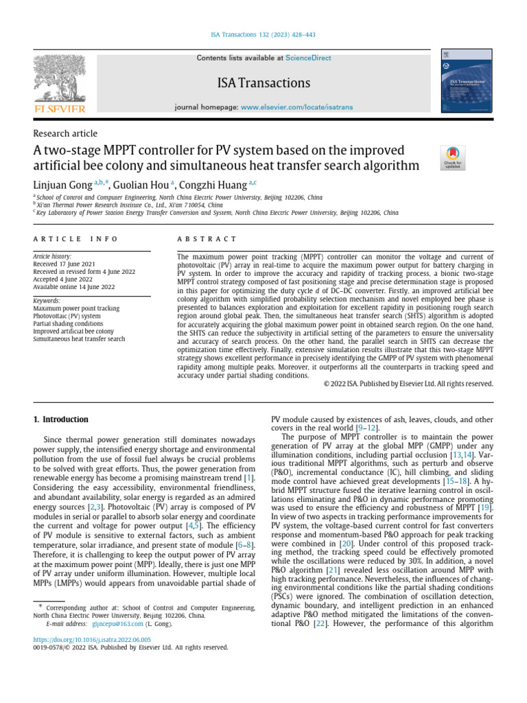 A Two-Stage MPPT Controller For PV System Based On The Improved | PDF ...