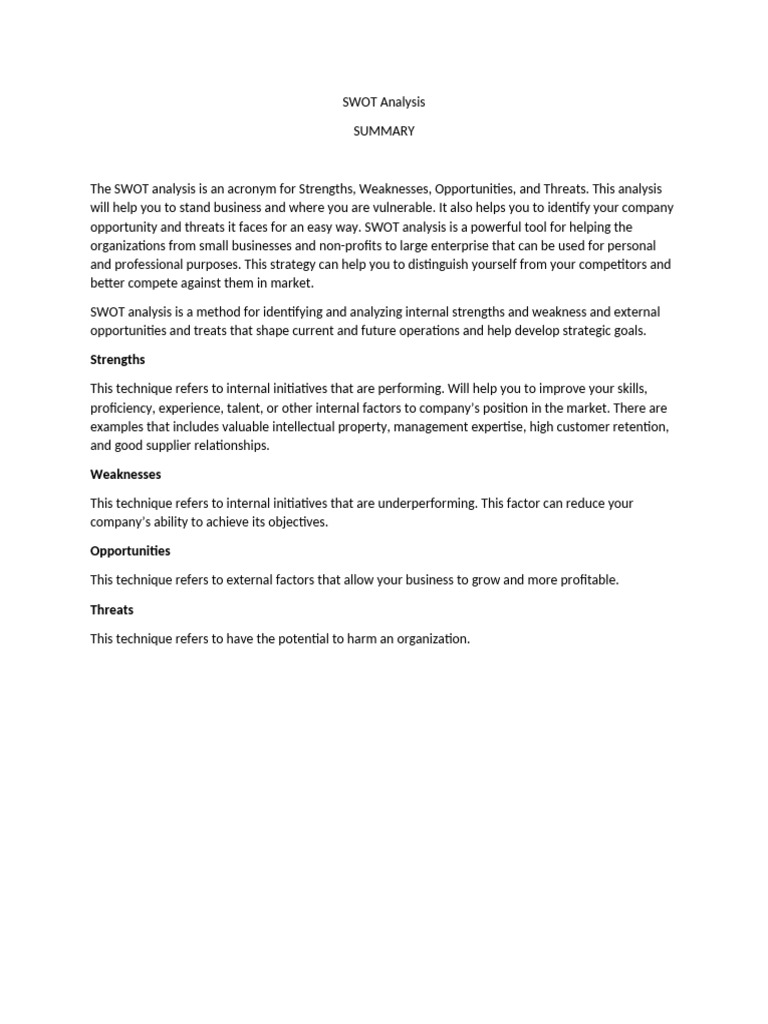 SWOT Analysis Guide for Businesses | PDF