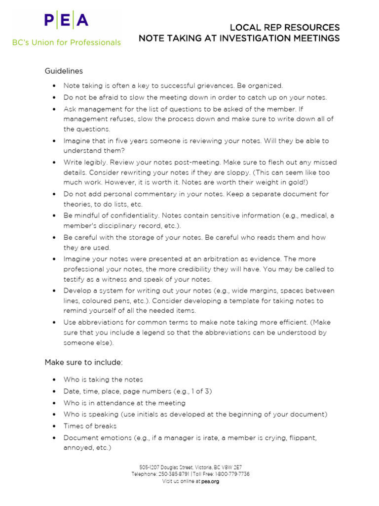 Effective Note Taking for Investigations | PDF