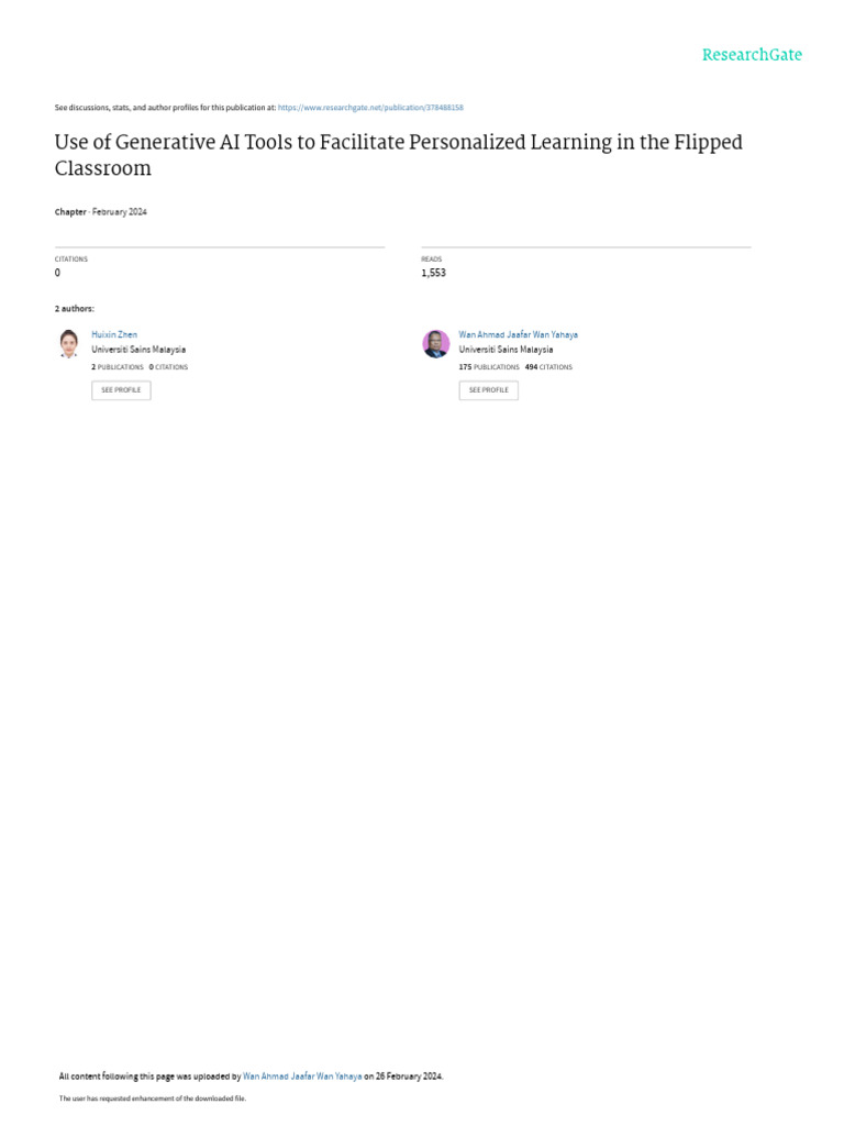 Use of Generative AI Tools To Facilitate Personalized Learning in The ...