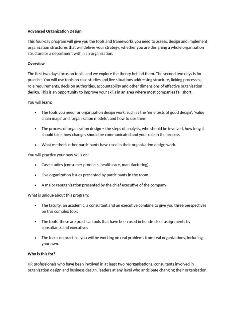 Advanced Organization Design | PDF | Design | Business