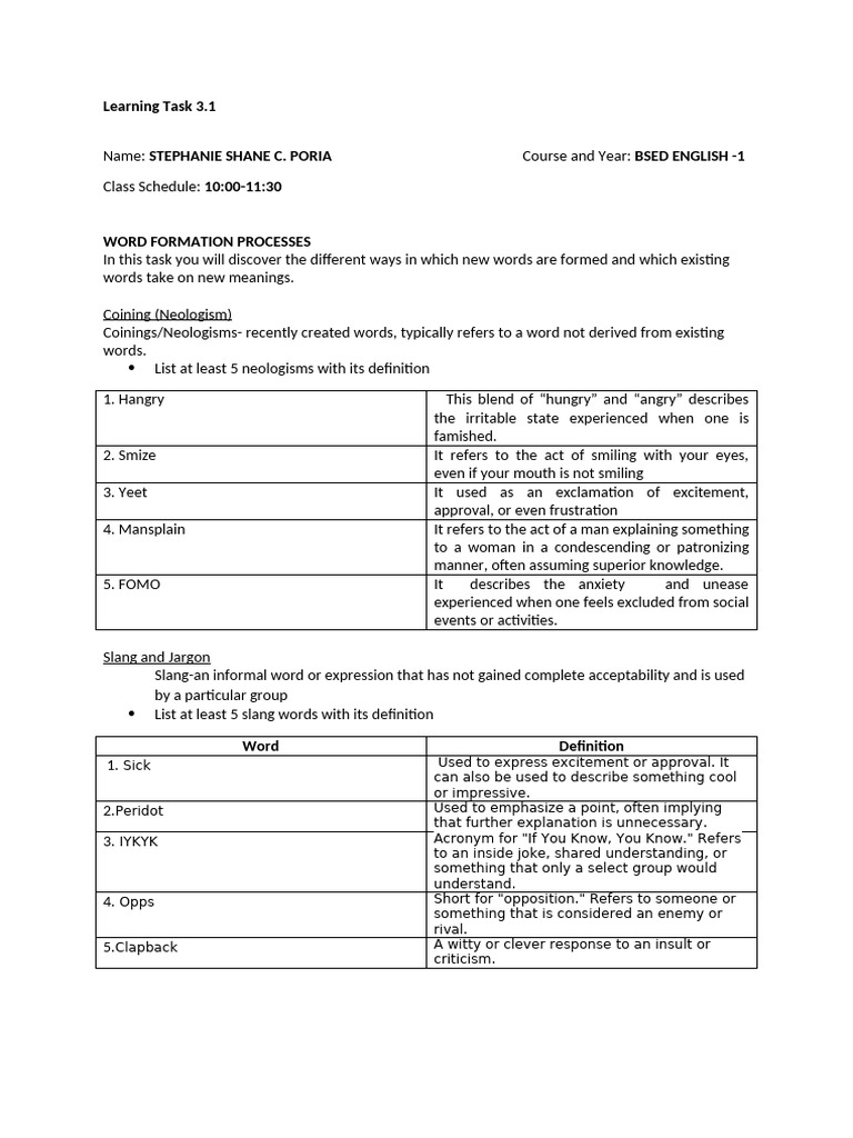 Word Formation Processes Guide | PDF | Word | Linguistic Morphology