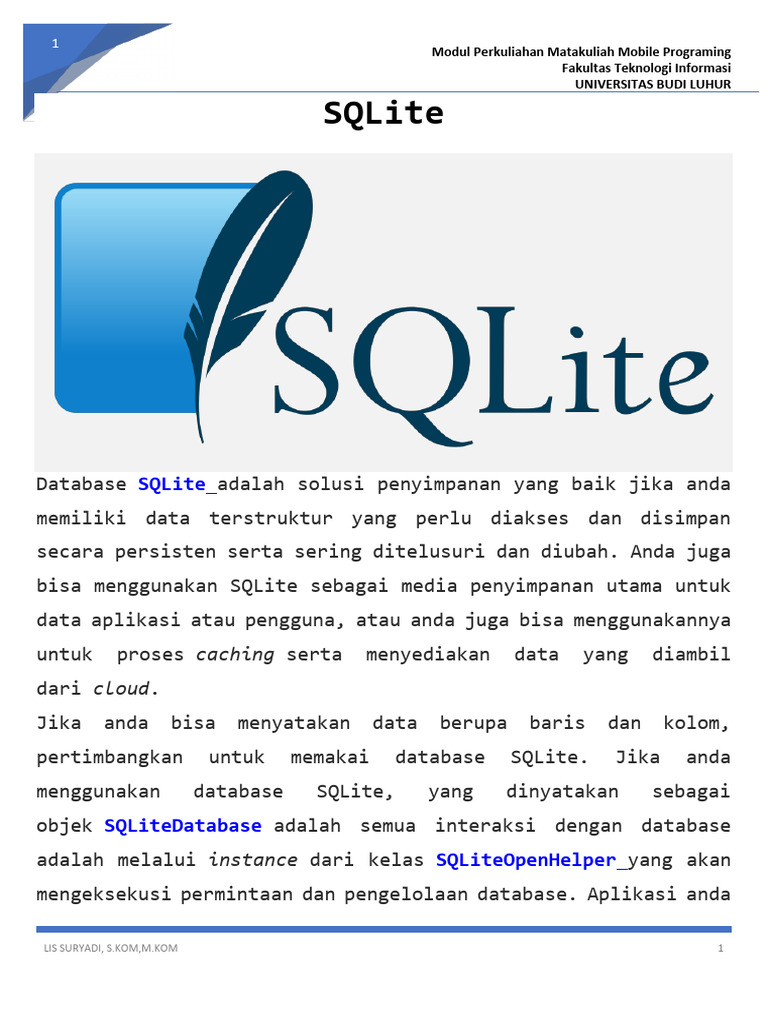 Panduan SQLite untuk Mobile Programming | PDF