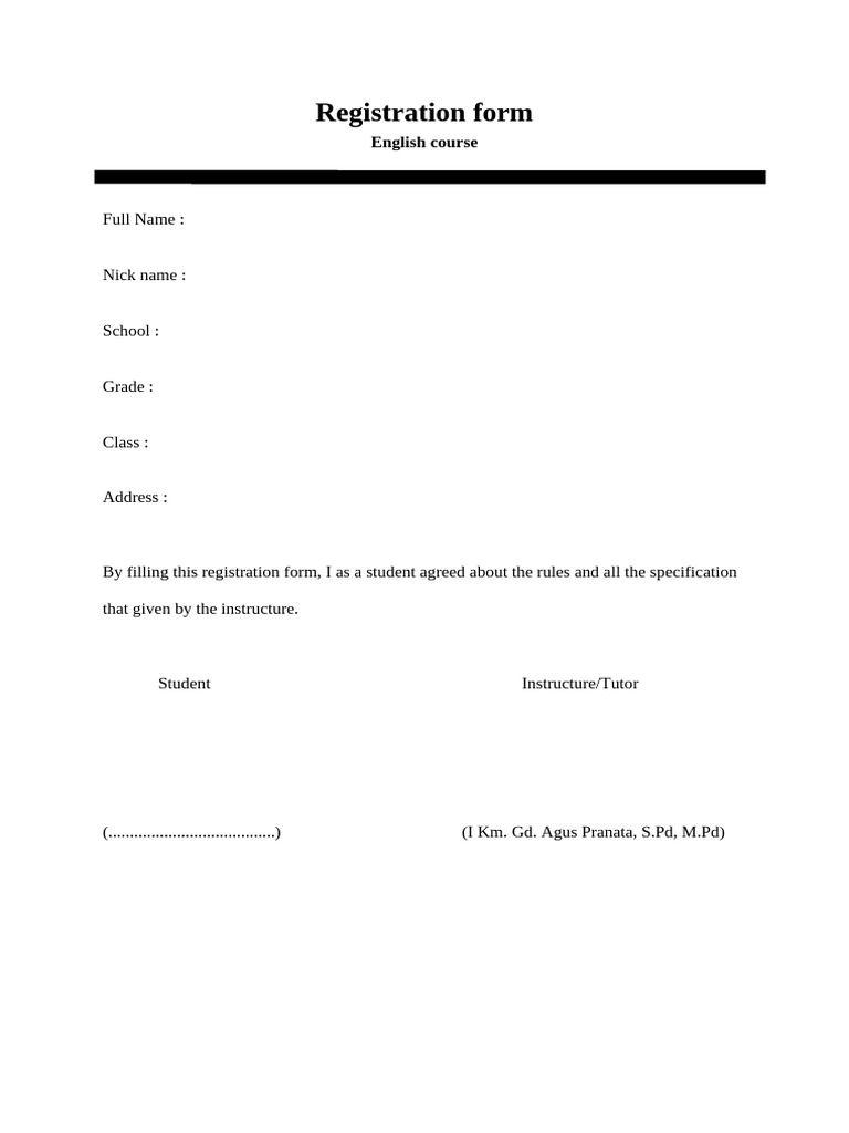 English Course Registration Form | PDF