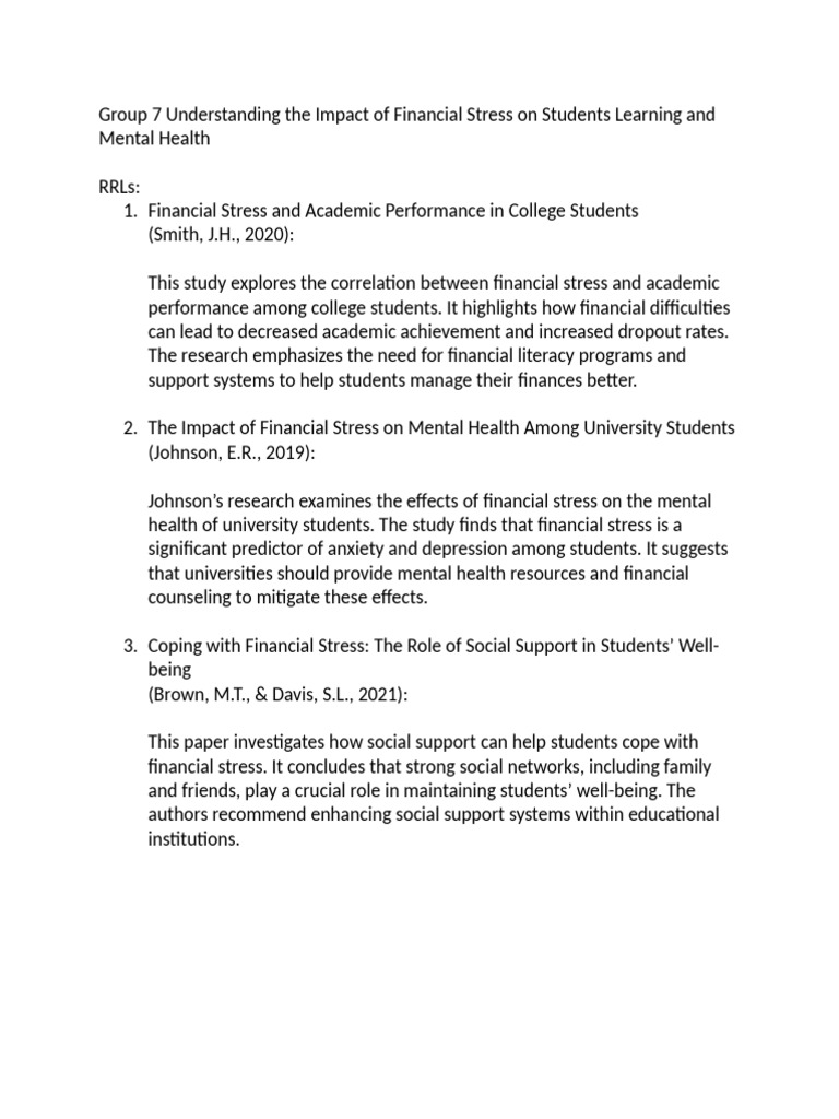Financial Stress Impact on Student Well-Being | PDF | Stress (Biology ...