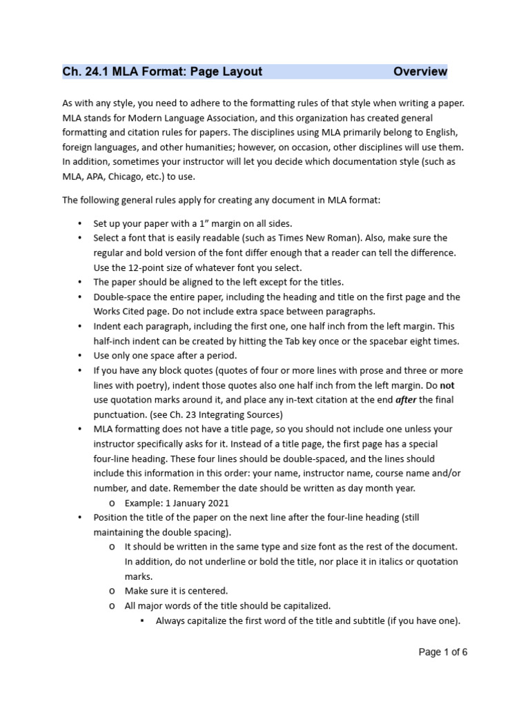 MLA Format: Page Layout Guide | PDF | Proofreading | Citation