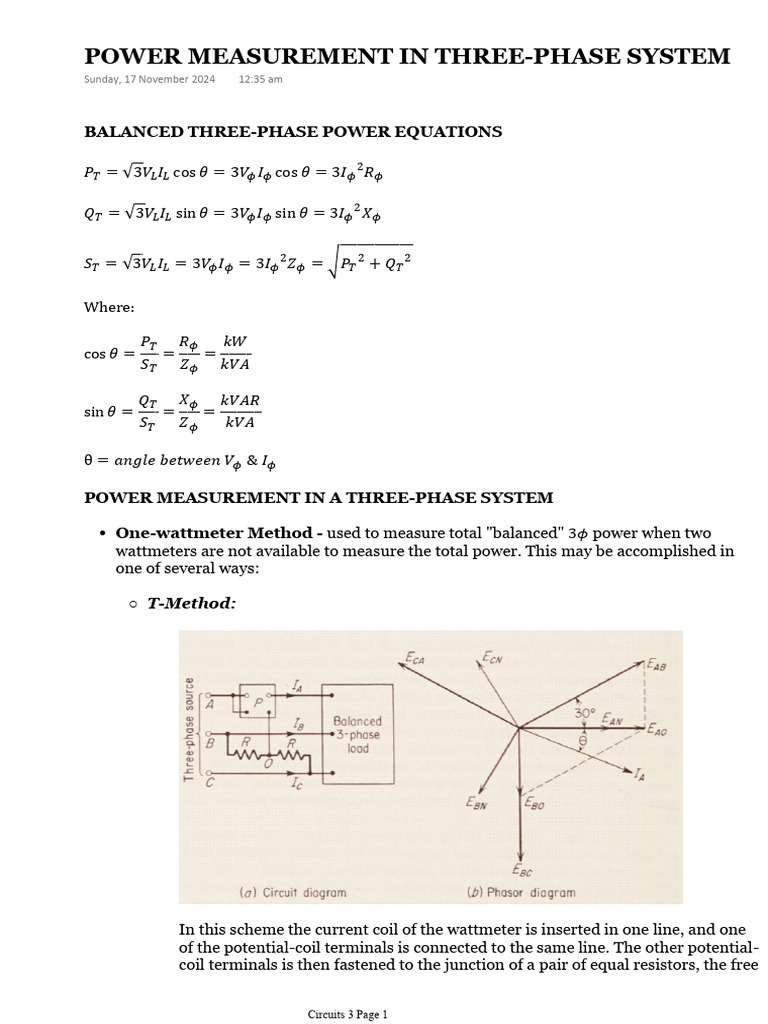 Three-Phase Power Measurement Methods | PDF | Power (Physics ...