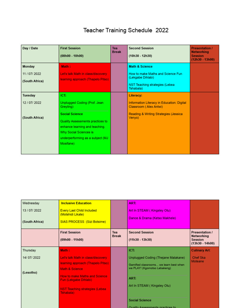 2022 Teacher Training Schedule | PDF | Cognitive Science | Education Theory