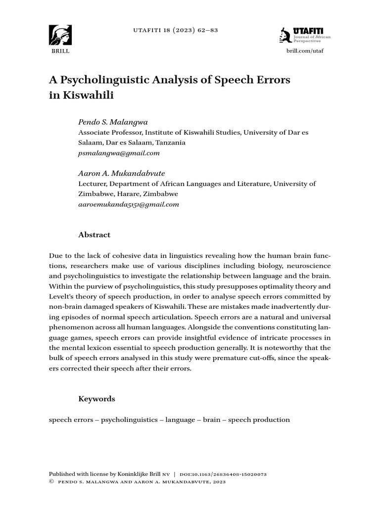 A Psycholinguistic Analysis of Speech Er | PDF | Speech | Psycholinguistics