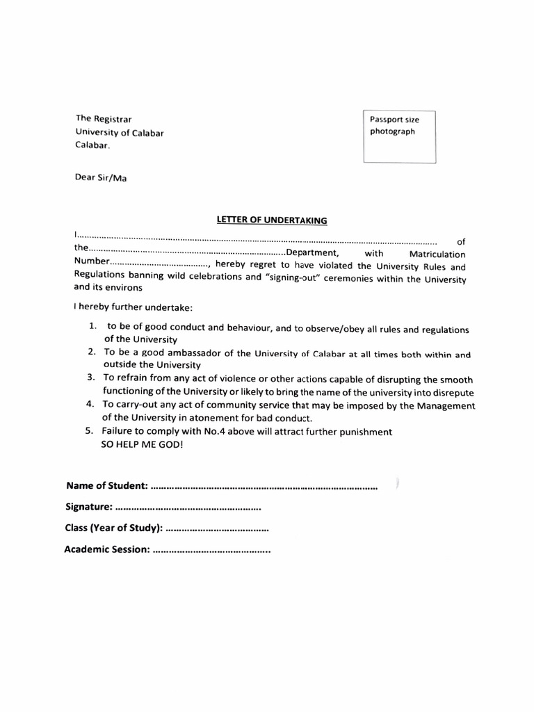 Letter of Undertaking For Students | PDF