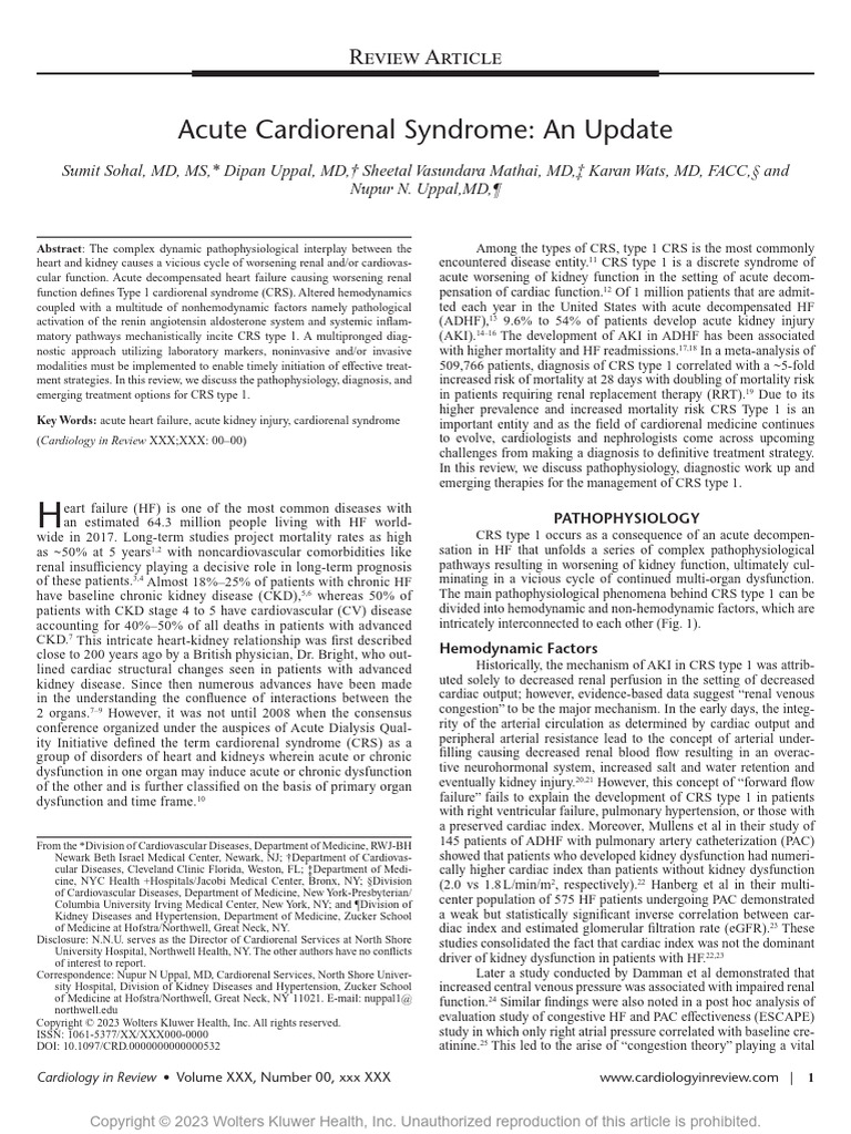 Acute Cardiorenal Syndrome An Update | PDF | Kidney | Chronic Kidney ...