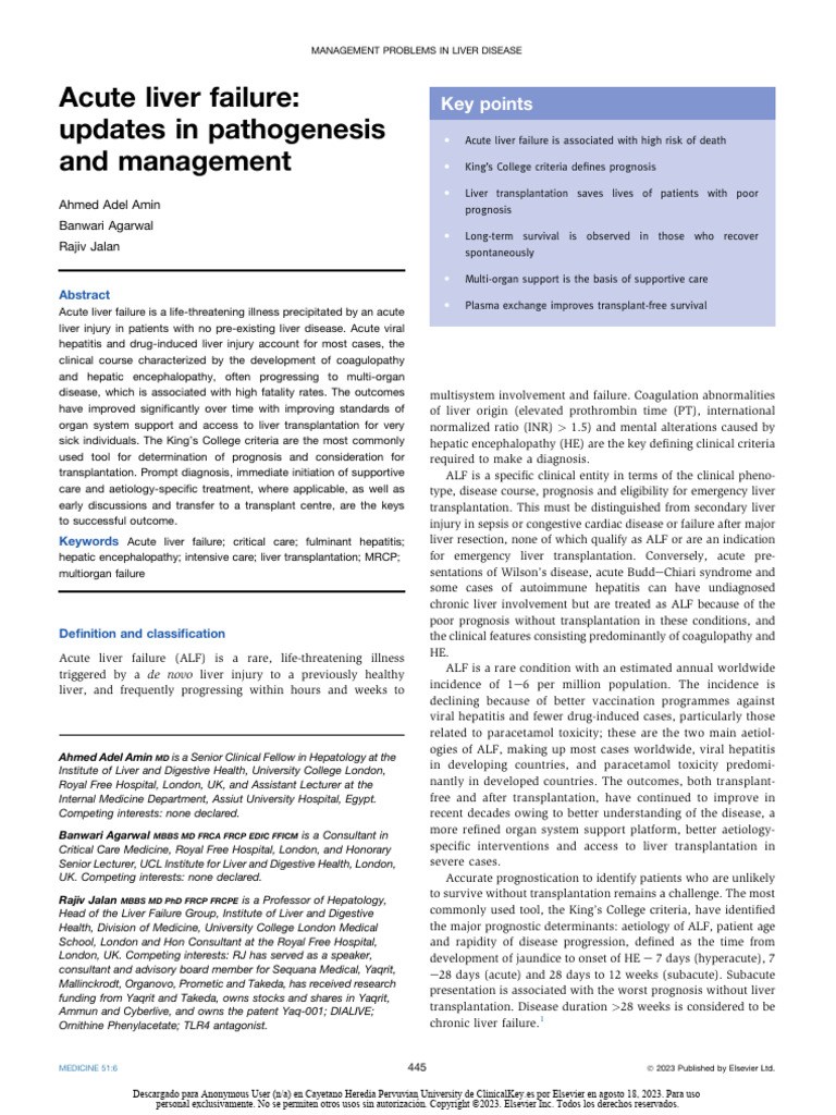 Acute Liver Failure: Pathogenesis & Management | PDF | Hepatitis ...