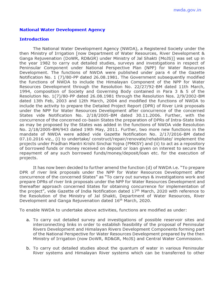 National Water Development Agency Overview | PDF | Government Of India