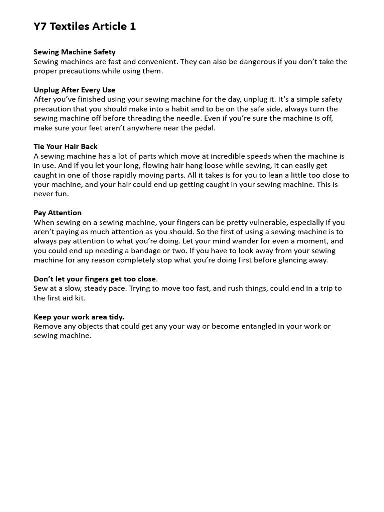 Sewing Machine Safety Tips | PDF