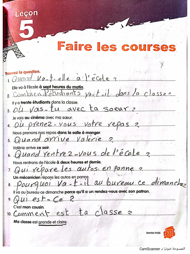 Leçon 5 Workbook Grade 7 | PDF