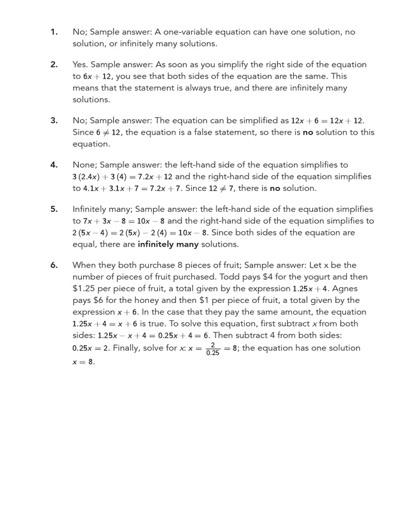 Equations With No Solutions or Infinitely Many Solutions Lesson (2-4 ...