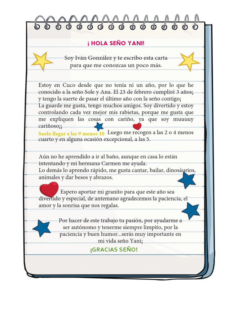 Carta de agradecimiento a la seño Yani | PDF