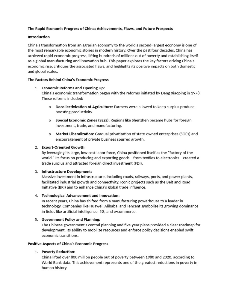 The Rapid Economic Progress of China | PDF | China | World Politics