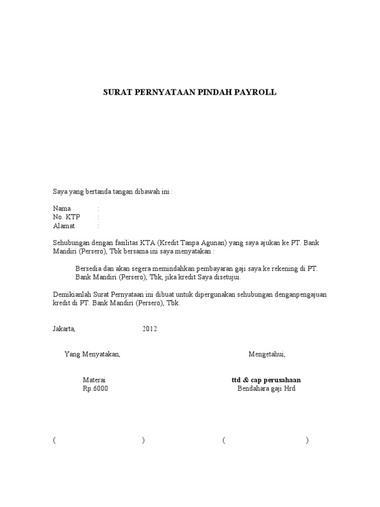 Contoh Surat Permohonan Payroll  IMAGESEE